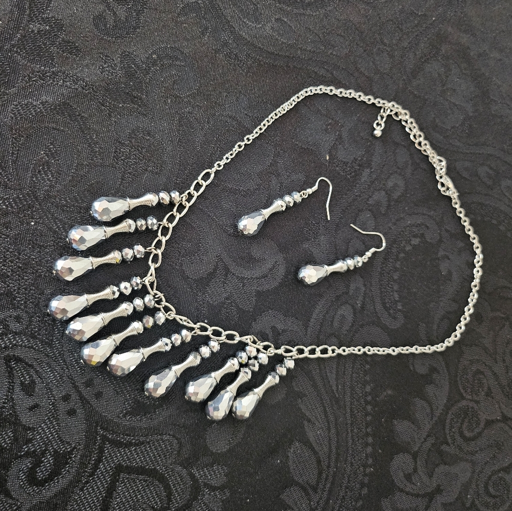 Drop Bead Chain Necklace & Earrings